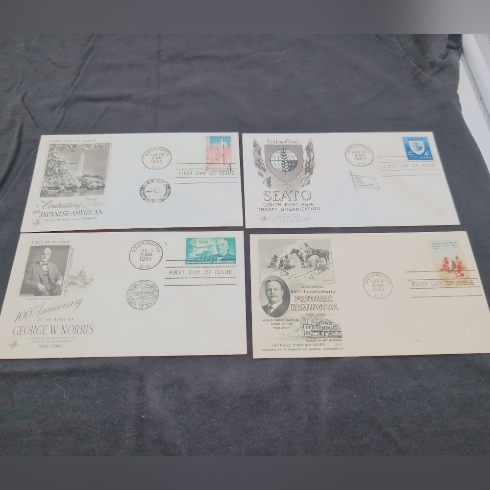 4- 1960 1961  First Day Covers Seato, George Norris, Frederick Remington, Japan